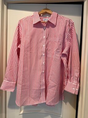 Lands' End Apple Blossom and White Striped Button-Down Shirt